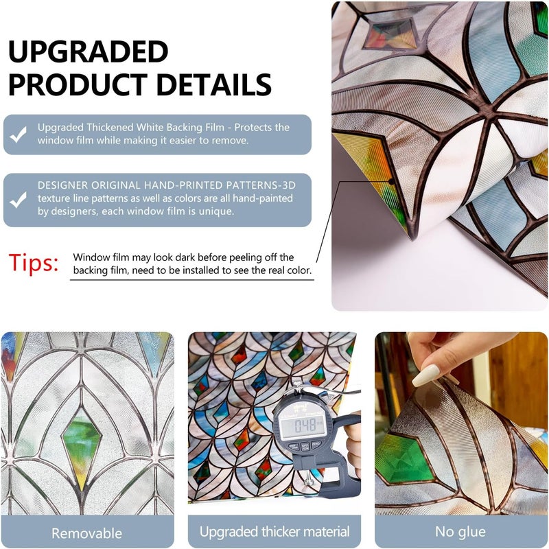 ADD.HERES 3D Stained Glass Window Film, Decorative Window Privacy Film for Bathroom,Front Door,Home, Sun Blocking Heat Control,Static Cling,Malachite, 17.3inch x 47.2inch - Image 4